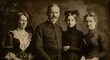© MD Media - old photo of family, in the victorian style, father mother and two daughters, black background, sepia tone. style of 19th century style, vintage retro style Sepia-Toned Vintage Family Portrait
