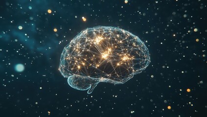 Aufkleber - A digital brain made of glowing connections and nodes floating in space, representing the complexity and intelligence behind artificial neural networks and deep learning Generative AI