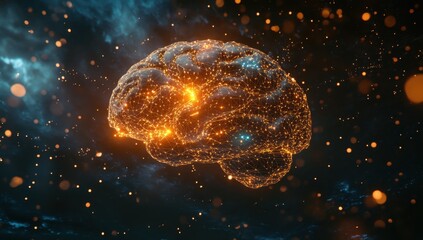 Aufkleber - A glowing brain made of digital connections, floating in space and symbolizing the power and potential for AI technology to transform our world Generative AI