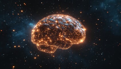 Aufkleber - A glowing brain made of digital connections, floating in space and symbolizing the power and potential for AI technology to transform our world Generative AI