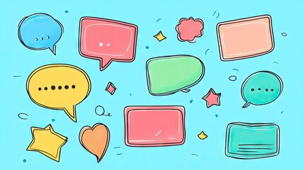 Fototapete - Stylish cartoon message boxes and speech bubbles with outline doodle designs and space for text. Ideal for adding dialogue and messaging elements to graphics.