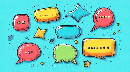 Fototapete - Stylish cartoon message boxes and speech bubbles with outline doodle designs and space for text. Ideal for adding dialogue and messaging elements to graphics.