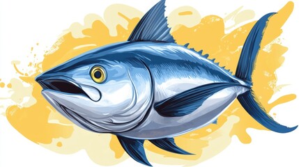 Sticker - A drawing of a large fish with yellow eyes on an orange background, AI