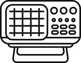 Poster - old radio receiver standing on stand icon, outline style