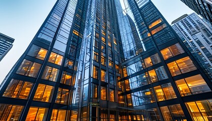 Wall Mural - The high-rise buildings in the atrium of modern buildings reflect the prosperity and unique design of the city, and the windows reflect the surrounding scenery.