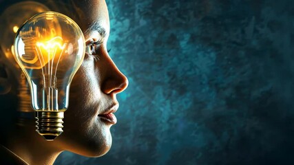 Poster - A woman's face is lit up by a light bulb