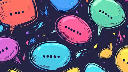 Fototapete - Stylized speech bubble text boxes and message balloons in doodle style with space for your text. Ideal for social media, messaging apps, or graphic design. -