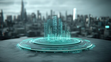 Poster - Futuristic AI Interface Displaying Holographic Cityscape in Virtual Reality