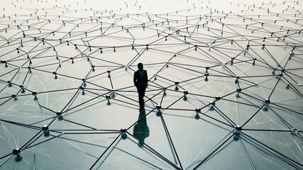 Poster - A man stands in the middle of a web of lines