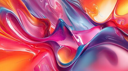 Poster - Vibrant 3D abstract fluid forms flowing in a continuous loop, with bold colors and gradients creating a sense of motion and vitality.