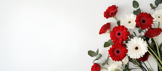 Poster - Red and White Gerbera Daisies Flower Arrangement for Wedding, Valentines, Birthday, Mother's Day, Greeting Card, Invitation