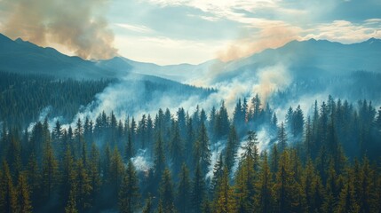 Poster - A forest with smoke in the air