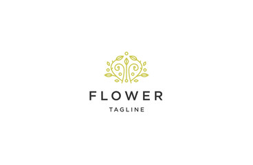 Wall Mural - Beauty flower line logo design template flat vector