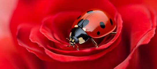 Canvas Print - Red Rose Petals and Ladybug Macro Photography - Perfect for Valentine's Day, Spring, Nature, and Love Themes