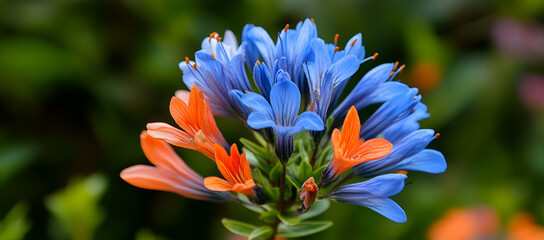 Poster - Vibrant Blue and Orange Flowers Blooming in a Garden, Nature Photography