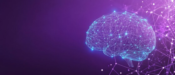 Aufkleber - A purple background with blue and white lines forming an abstract brain silhouette, connected by dots to symbolize the interconnectedness of artificial intelligence Generative AI