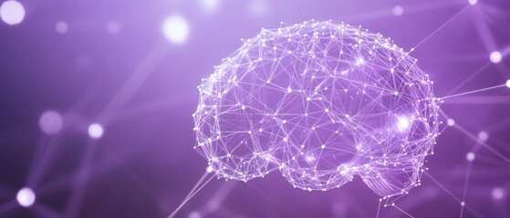 Aufkleber - A purple background with an illustration of interconnected nodes forming the shape and outline of a brain, symbolizing artificial intelligence or machine learning Generative AI