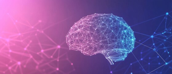 Aufkleber - A simple vector graphic of an AI brain with connections on a purple and blue background Generative AI