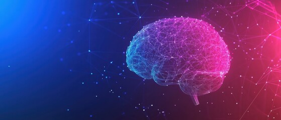 Aufkleber - A simple vector graphic of an AI brain with connections, set against a purple and blue background, with white lines Generative AI