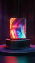 Canvas Print - A colorful, glowing object sits on a pedestal in a dark room