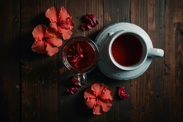 Poster - still life with red roses and a cup