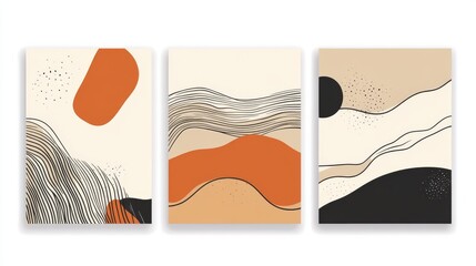 Poster - This stylish set features three abstract wall art posters with organic shapes and handdrawn designs, perfect for contemporary decor while adding a vintage touch to any living space