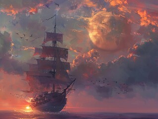 Poster - Sailing into the Sunset: A Dreamlike Seascape