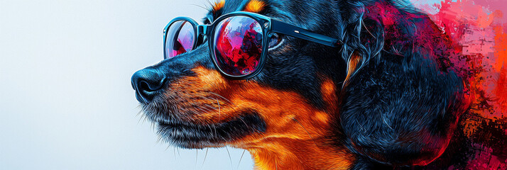 Canvas Print - A close-up of a dog wearing sunglasses, looking off to the side.