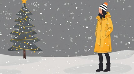 Wall Mural - Cute girl in a winter coat and hat