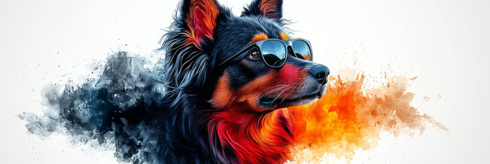 Wall Mural - Cool dog with sunglasses and a watercolor background.