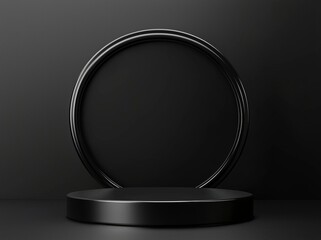 Elegant black theme product display podium illustration with empty panel backdrop in 3D