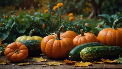 Wall Mural - pumpkins in a field