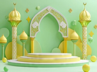 Creating advertising for ramadan eid mubarak festival celebration with blank product display and mosque decoration