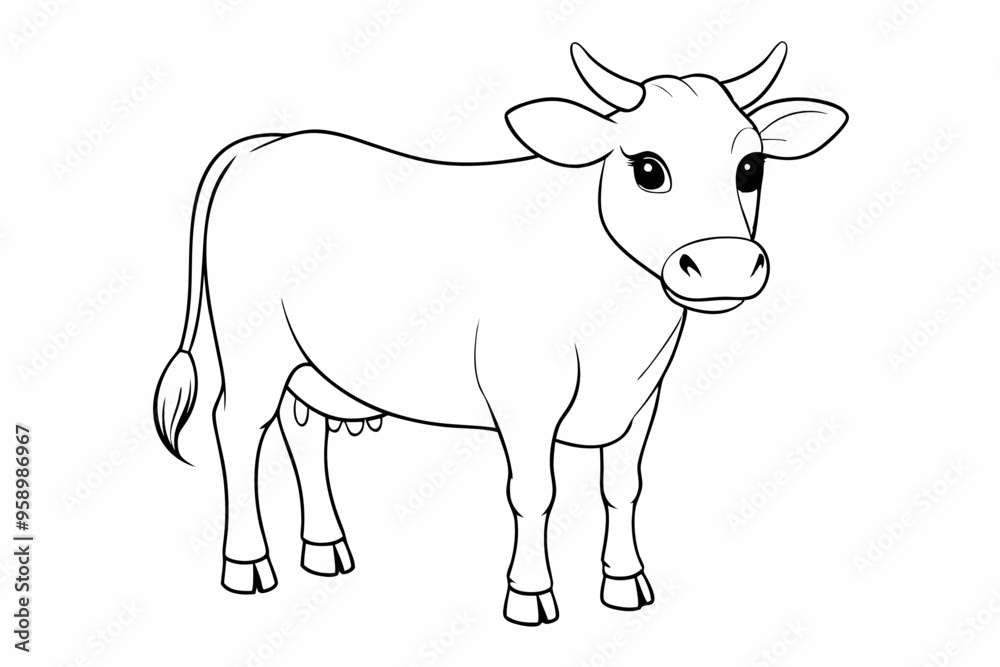 Cute cartoon cow outline for coloring, playful design, fun activity ...