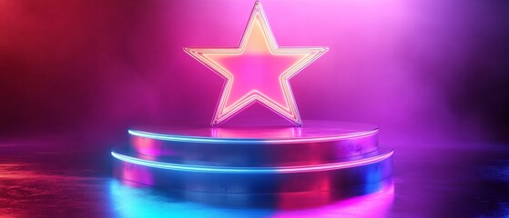 Poster - A star is lit up on a stage with a purple and red background