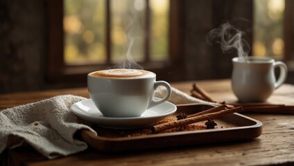 Canvas Print - cup of coffee with cinnamon sticks