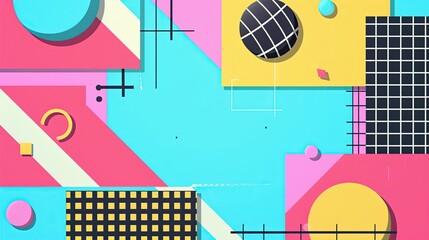 90s retro aesthetic with vibrant colors, geometric shapes, minimalist, copy space, illustration style