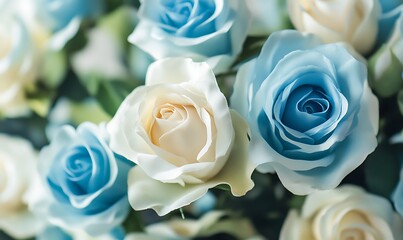 Wall Mural - Close-up of Blue and White Roses with Blurred Background