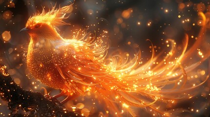 Sticker - Myth of the Firebird a glowing bird with fiery feathers ancient Russian folklore perched on a golden branch radiating light mystical and enchanting