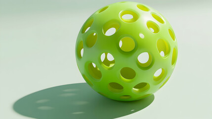 Sticker - Abstract green sphere with holes, casting a shadow on a light background.