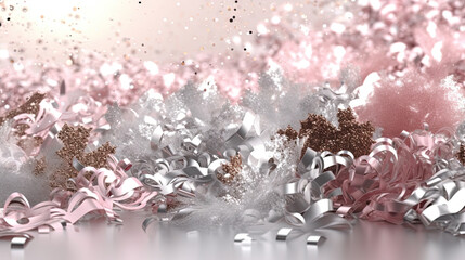 Poster - Abstract shiny background with pink glitter. Scattered confetti sparkles with light rose pastel color.