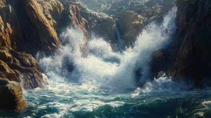 Poster - Powerful Waves Crashing Against Rocky Cliffs