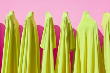 Poster - Vibrant Neon Green Dresses on Soft Pink Background with Consistent Pattern and Soft Shadows