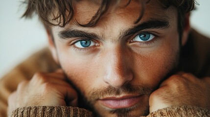 Canvas Print - Close-up Portrait of a Man with Blue Eyes