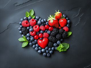 berry fruit arranged in a heart shape, symbolizing heart health benefits 