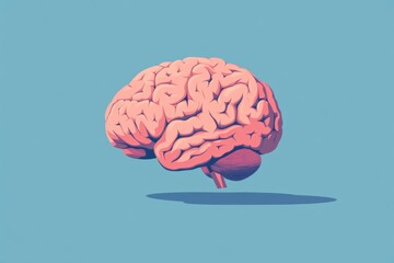 Aufkleber - illustration of the human brain in pink and red on a blue background, with a simple flat design and a minimalist style Generative AI