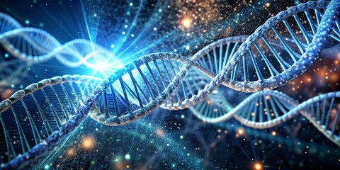 The Cosmic Dance of DNA A 3D Rendering of the Double Helix in a Starry Universe, DNA, 3D, Science