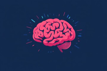 Aufkleber - logo of a pink brain on a blue background, with simple lines in red and dark cyan Generative AI