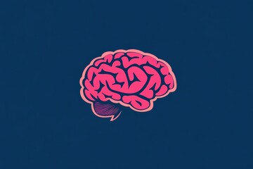 Aufkleber - logo of a pink brain on a blue background, with simple lines in red and dark cyan Generative AI