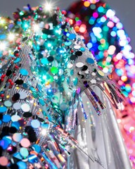 Aufkleber - Vibrant Sequin Embroidery Close-Up of Radiant Fabric Highlighting Craftsmanship and Colorful Reflections
